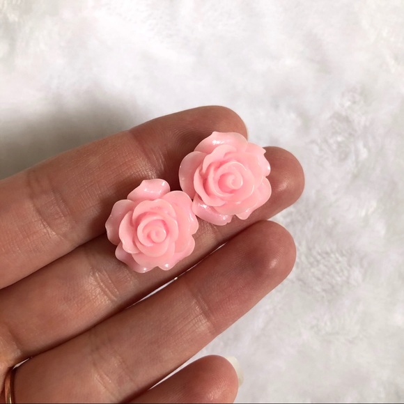 Pink Rose Studs - Picture 8 of 9